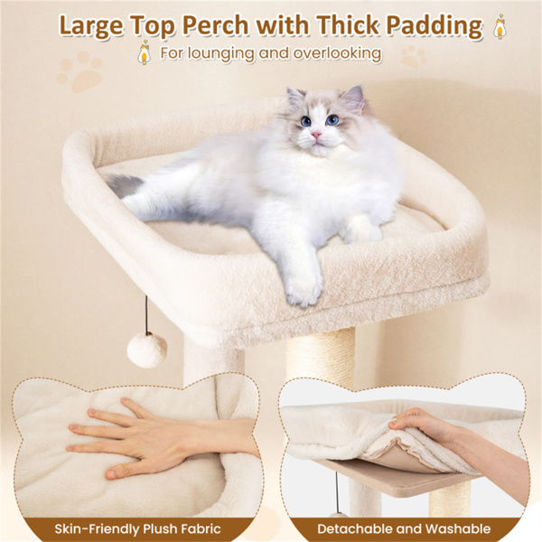 63英寸木制猫树-2层竹质室内公寓，5根剑麻抓杆，每层承重44磅-7