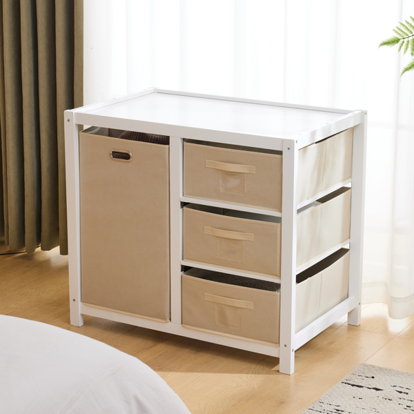 白色 油漆面 松木 木框 顶部可拆卸 87*53*87.5cm 儿童木床 3布抽+1布袋 换尿布台-30