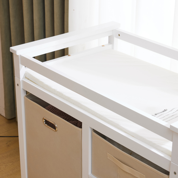 白色 油漆面 松木 木框 顶部可拆卸 87*53*87.5cm 儿童木床 3布抽+1布袋 换尿布台-14