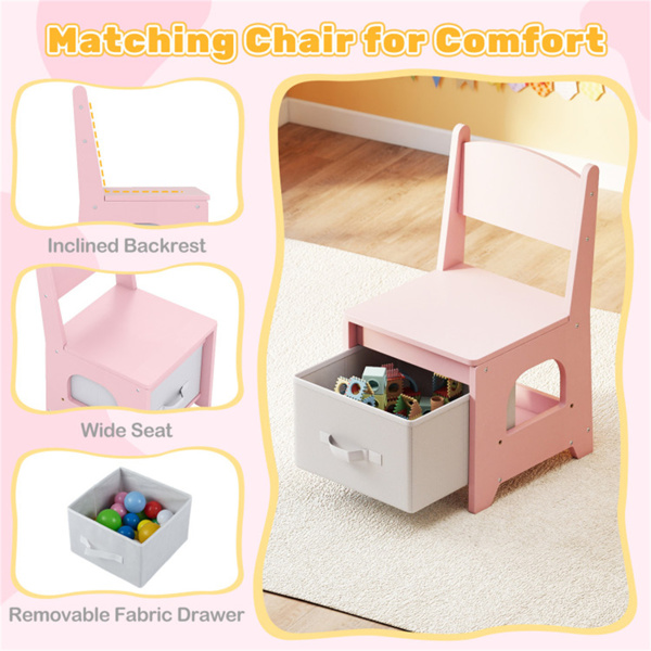 二合一儿童梳妆台和写字台套装-LED照明防碎镜（3种颜色模式），粉红色-3