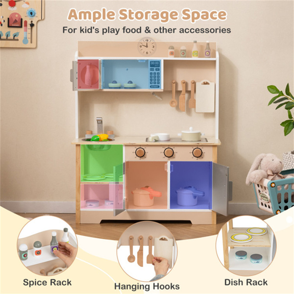 灰色木制儿童游戏厨房，配有13个配件，幼儿假装烹饪套装3+-8