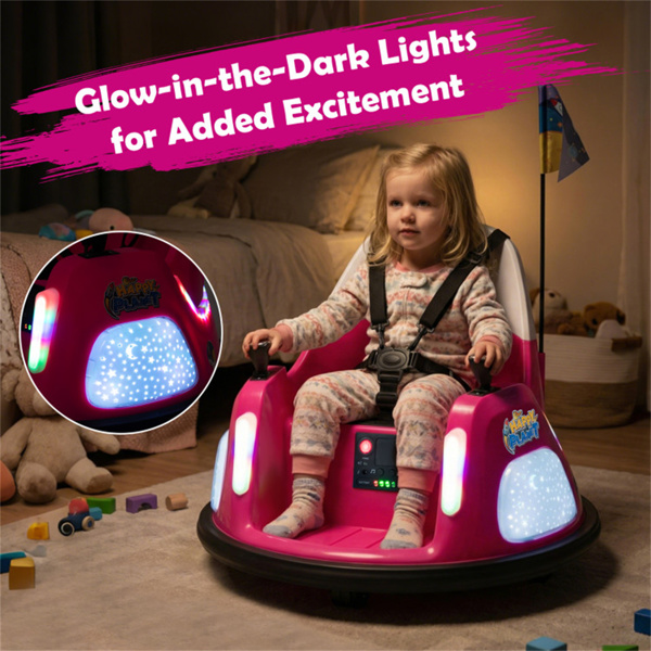 粉色5点式安全带儿童碰碰车，带闪光灯和音乐，安全0.7-1.2英里/小时的男孩和女孩骑行玩具-9