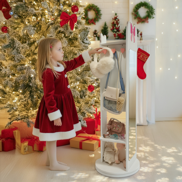 白色 蝴蝶结元素 密度板 喷漆 1门1层架 儿童饰品镜柜 底部可旋转-14