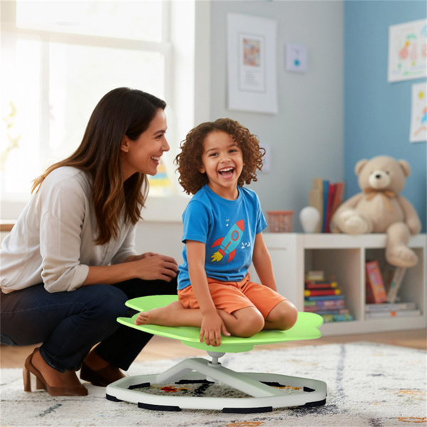 绿色儿童感官旋转椅：360°旋转，220磅容量，行星设计，PP/金属，防滑垫，用于平衡和协调-5