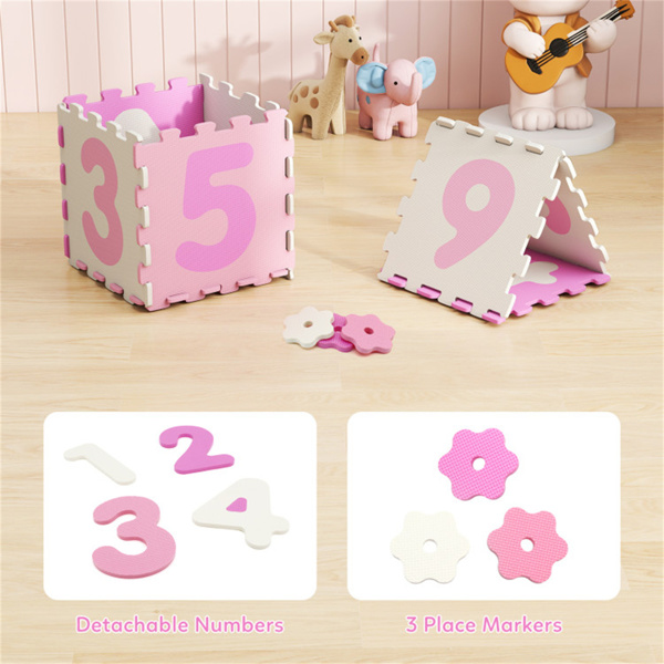 彩色儿童婴儿床泡沫垫，带9块联锁瓷砖和3个标记盘，适合10个月大的幼儿防滑游戏垫+-5