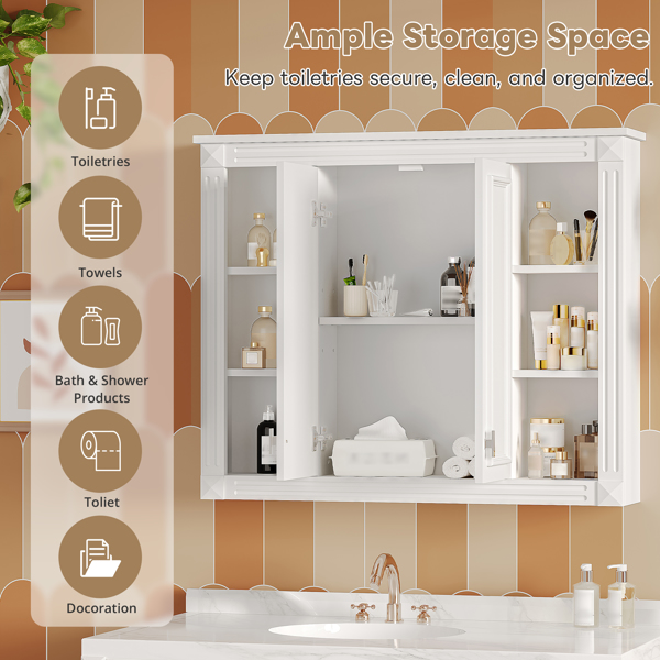 36英寸 x 28英寸药柜，壁挂式浴室储物柜，带1个可调节搁板，适用于浴室的壁挂式药柜，配备缓闭式铰链和推拉式柜门。-5