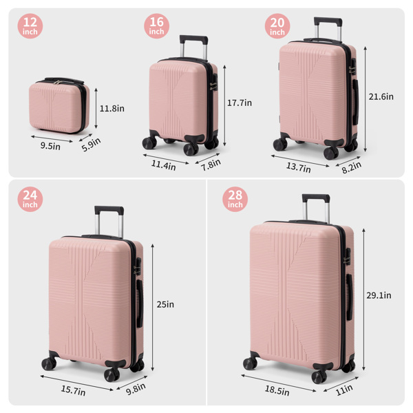 非TSA海关锁五合一 PP拉杆箱 12in 16in 20in 24in 28in PP 玫瑰色-23