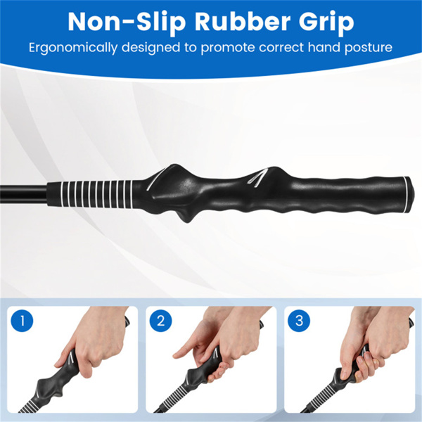 便携式玻璃纤维高尔夫挥杆杆，为初学者和专业人士提供提高握拍精度的高尔夫热身工具-黑色-6