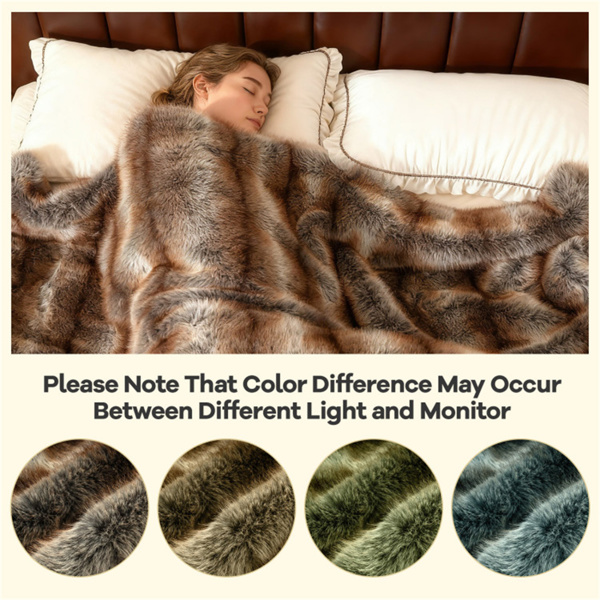 棕色灰褐色780GSM假狐皮毯60“x80”双面PV羊毛衬里毯-7