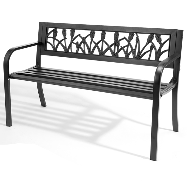 49in PVC郁金香靠背 黑色 铁长椅-19