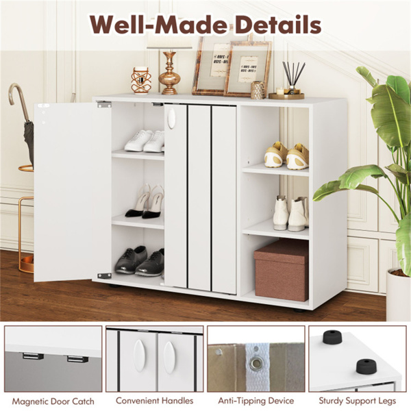 可调节货架鞋柜，2门封闭式+3层开放式入口储物柜-白色-9