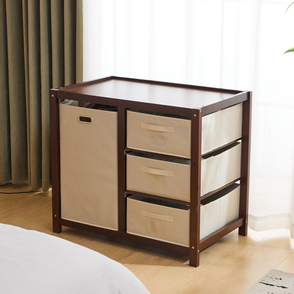 咖啡色 油漆面 松木 木框 顶部可拆卸 87*53*87.5cm 儿童木床 3布抽+1布袋 换尿布台-33