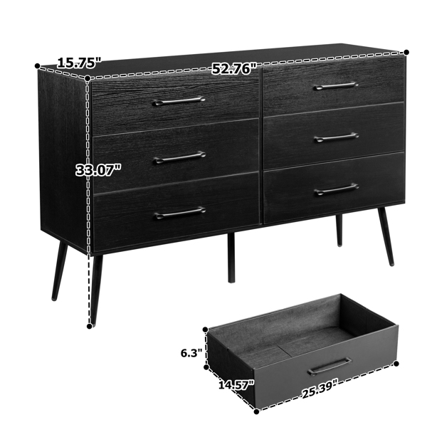 黑色 刨花板+无纺布 贴三胺 133*40*84cm 双排3层6抽带高脚 抽屉柜 饰面布抽柜-3