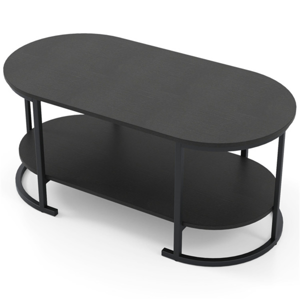 双层咖啡桌，带金属框架，100×50×45厘米机器人真空友好型梳妆台，客厅办公室可容纳88磅-黑色-4