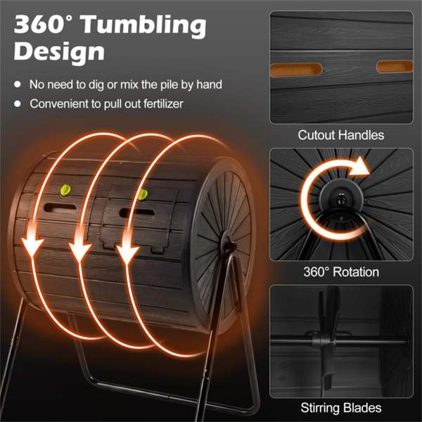 黑色双室堆肥滚筒37.5Gal 360°旋转堆肥箱，带搅拌叶片，用于花园-7