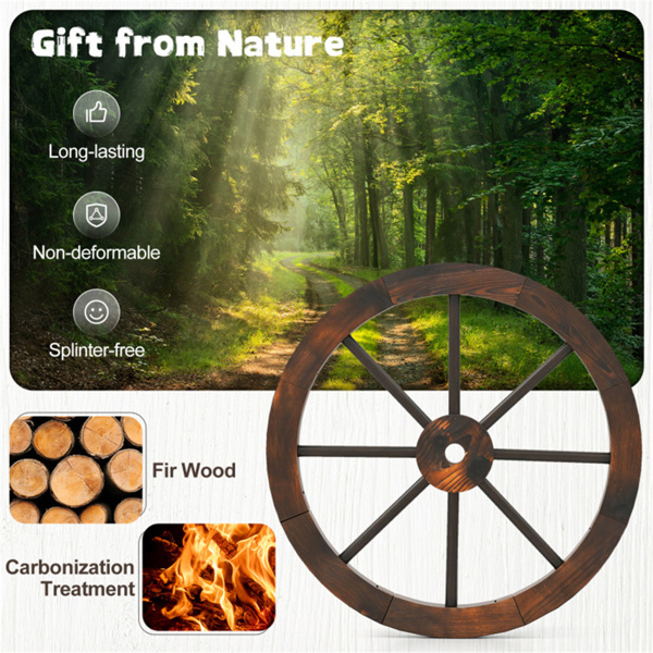 24英寸4个碳化冷杉木车轮，乡村西部装饰，带加强金属轮圈-8