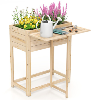 实木高架花园床，可折叠边桌DIY可涂漆草本植物箱