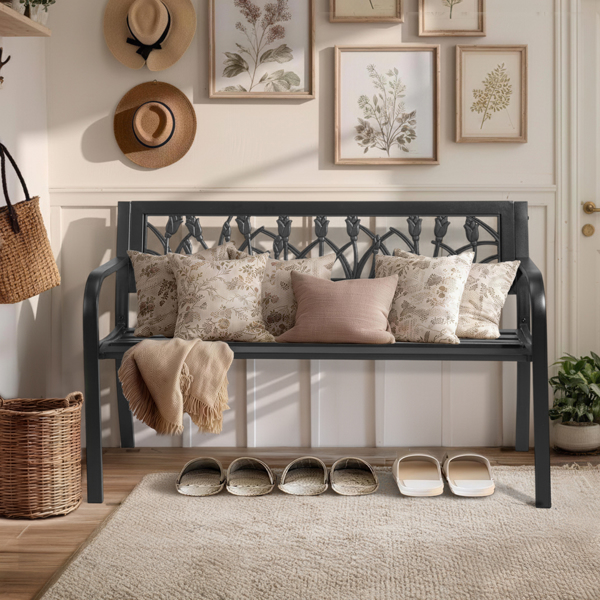 49in PVC郁金香靠背 黑色 铁长椅-18