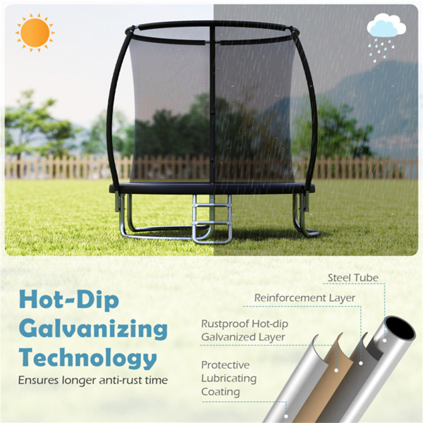 8FT蹦床，带安全罩，243.84cm圆形蹦床，适合3岁以上儿童和成人，静态容量880LBS，黑色-6