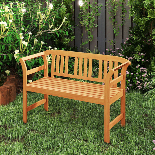 2人相思木户外长椅，119.38×50.80×78.74cm 800LBS容量露台双人沙发，带几何靠背，自然-10