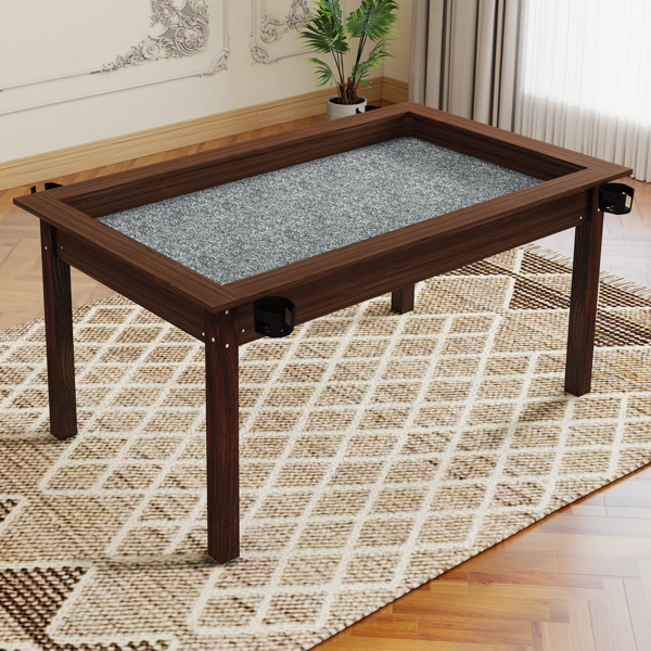 63英寸 x 40英寸棋盘游戏桌，配有可拆卸桌面，适合4-6人玩耍，兼具游戏和用餐功能，实木桌腿，防滑游戏垫，旋转式杯架 - 复古棕色，不支持self-pick up且不支持指定仓库发货-7