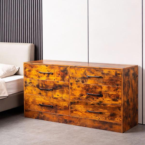 复古木 刨花板+无纺布 贴三胺 134*40*67cm 双排3层6抽 抽屉柜 饰面布抽柜-13