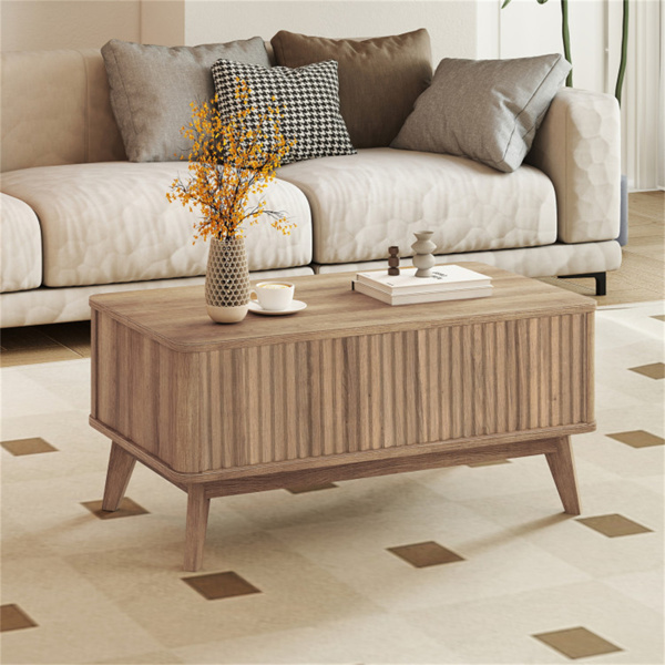 带凹槽设计的胡桃木升降式咖啡桌，90.17×50.80×41.91cm橡胶木腿桌，带2个隐藏式储物空间，容量220LBS-3