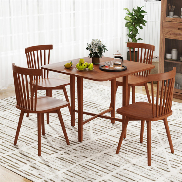 节省空间的圆形转角餐桌，可容纳2-4个自然木纹折叠餐桌-胡桃色-6