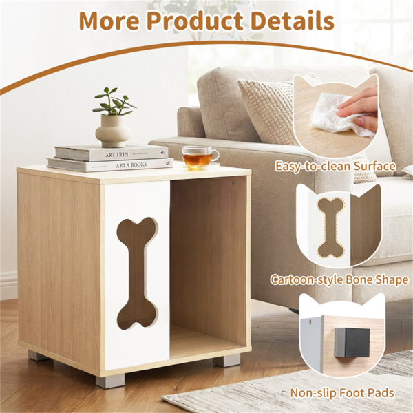 猫狗屋狗床边桌带骨形窗户和厚金属腿的木制狗公寓-8