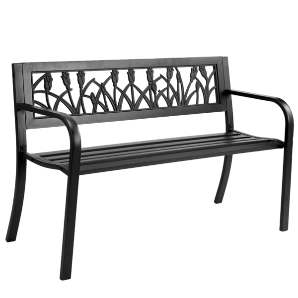 49in PVC郁金香靠背 黑色 铁长椅-11