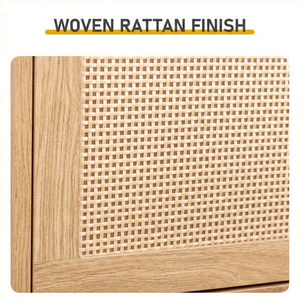 藤面3翻斗 鞋柜 刨花板 54*24*135 cm  原木色-8