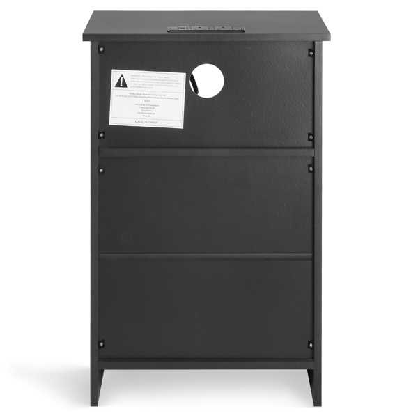 黑色 P2刨花板 贴麻面三胺 无拉手 40*30*60cm 两抽带上隔层 床头柜 带欧规电源 1PC-15