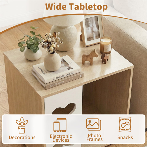 猫狗屋狗床边桌带骨形窗户和厚金属腿的木制狗公寓-9