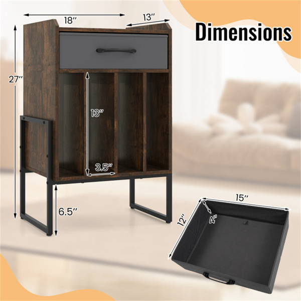 带抽屉和记录架的多用途录音机支架，乡村棕色-5