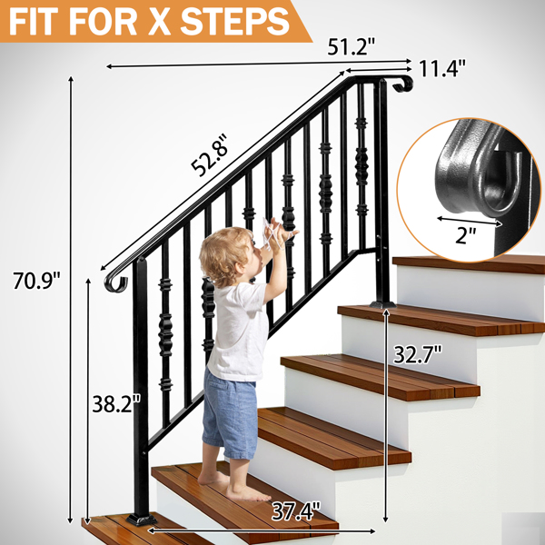 【替换22762521】哑光黑色   4阶 单宝塔加方葫芦装饰 庭院楼梯扶手-9