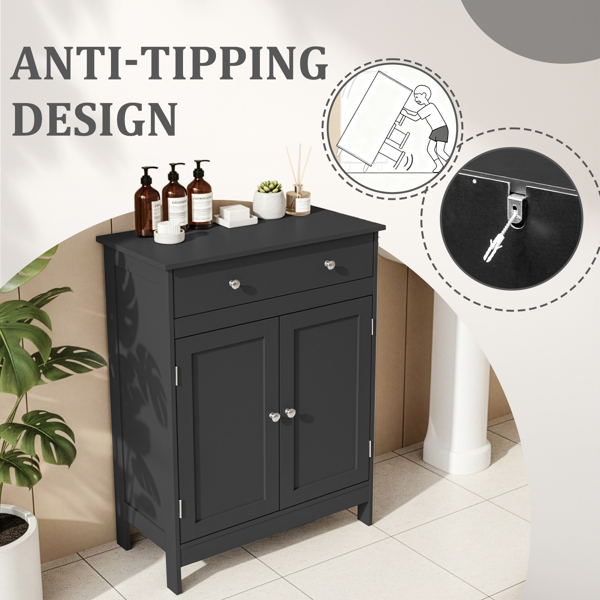 黑色 刨花板三胺贴面 60*30*80cm 双门 单抽 浴室立柜-14