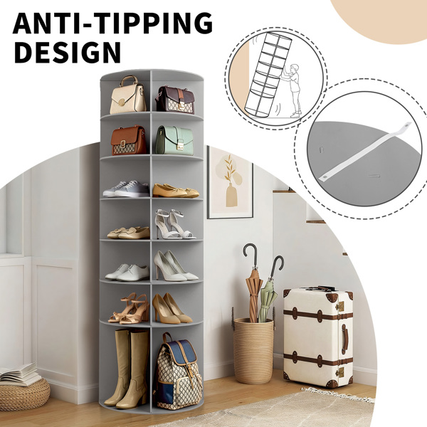 7 层 可360° 旋转 木塑板 60*60*184cm 鞋架 灰色-15