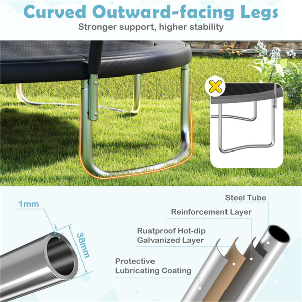 10英尺儿童和成人蹦床，304.80厘米圆形蹦床，带安全围栏网，880LBS静态容量-9