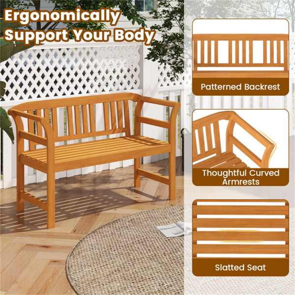 2人相思木户外长椅，119.38×50.80×78.74cm 800LBS容量露台双人沙发，带几何靠背，自然-7