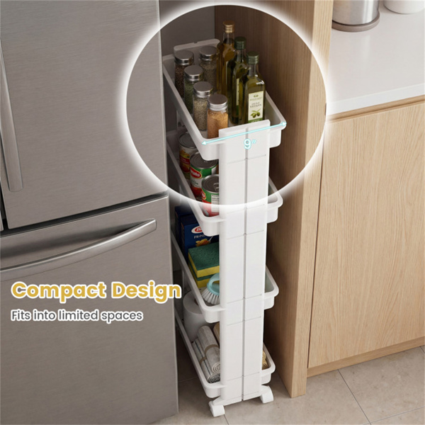 4层DIY滚动式储物车，15.5英寸×9英寸×40.5英寸，带可拆卸通风托盘，适用于厨房和浴室-8