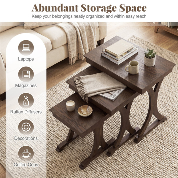 3件套嵌套咖啡桌，节省空间，客厅采用复古木纹饰面-9