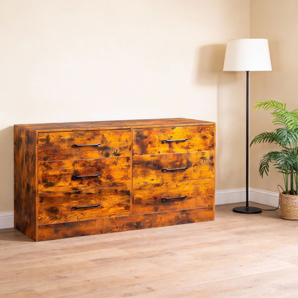 复古木 刨花板+无纺布 贴三胺 134*40*67cm 双排3层6抽 抽屉柜 饰面布抽柜-12