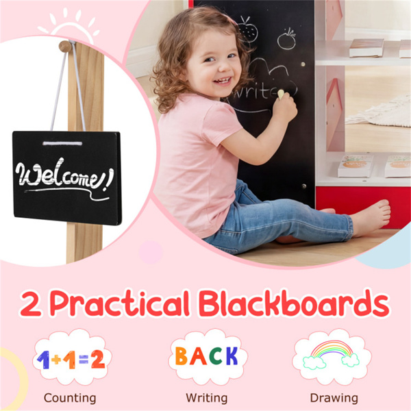 红色木制儿童超市玩具套装，带自动售货机，90.17×78.74×104.14cm杂货店玩具，带购物车，3人+-5