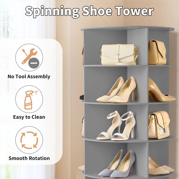 7 层 可360° 旋转 木塑板 60*60*184cm 鞋架 灰色-5