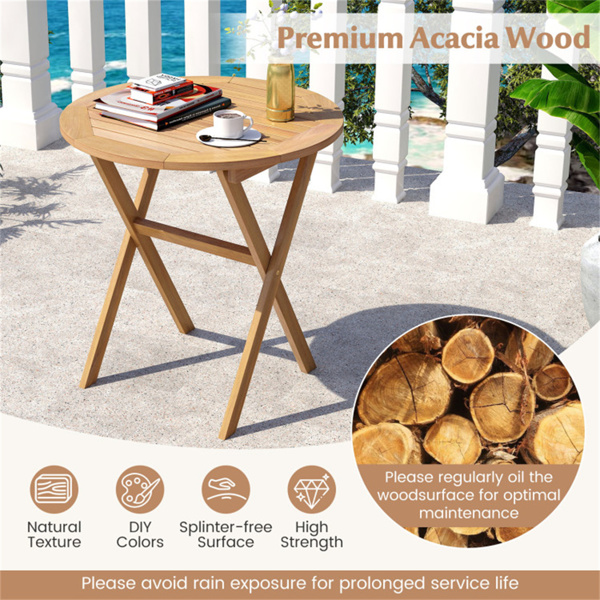 26" x 27"实心相思木可折叠圆形边桌，180磅承重露台边桌-8