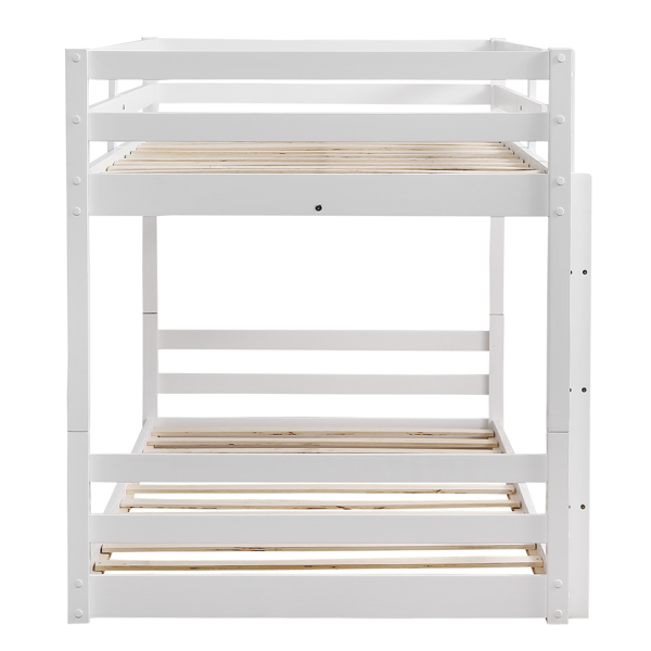 白色 油漆面 松木+胶合板 头尾横撑护栏 Twin 儿童木床 直梯 可拆分成单层床 双层床-7