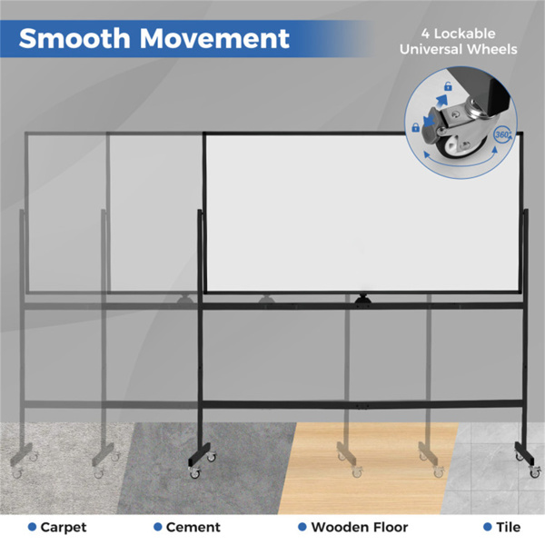 360°旋转双面磁性白板，182.88×91.44cm书写面移动式带脚轮干擦板，黑色-4