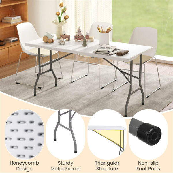 5FT可折叠野餐桌，HDPE顶部400LBS容量露营桌，带把手，白色-5