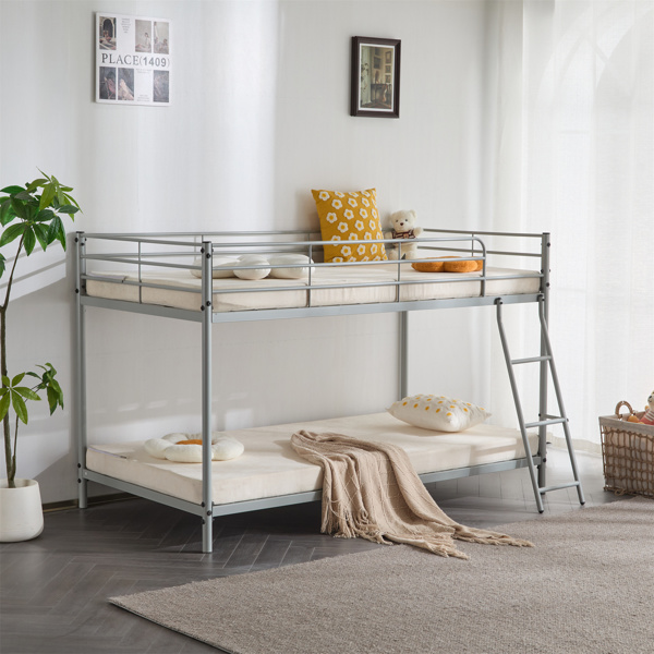 灰色 Twin 圆管双层矮床 护栏斜梯 铁床 美国-1