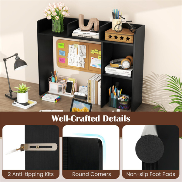 黑色桌面书架，适用于27英寸/68.58厘米显示器，93.98×25.40×73.66厘米工程木桌把手，带防倾倒套件，容量100磅-6